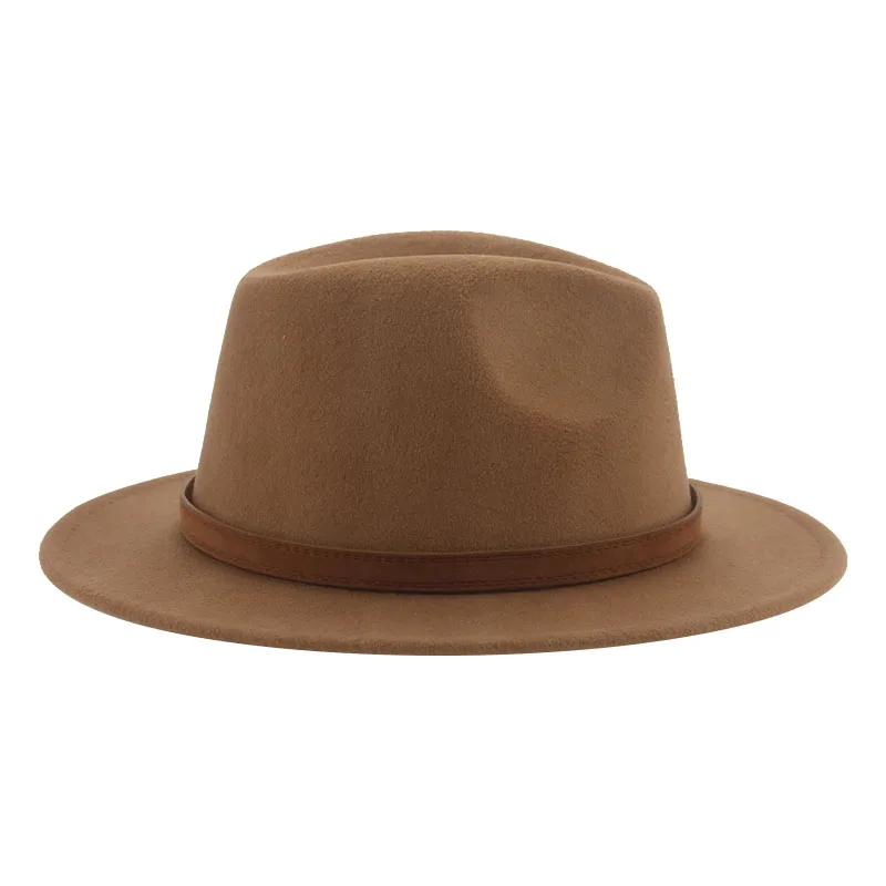 Fedora Hats for Women Men Wide Brim Solid Women Hats Band Belt Classic Formal Dress Khaki Black Winter Hats Sombreros De Mujer