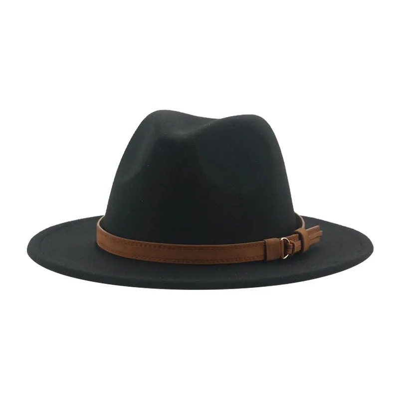 Fedora Hats for Women Men Wide Brim Solid Women Hats Band Belt Classic Formal Dress Khaki Black Winter Hats Sombreros De Mujer