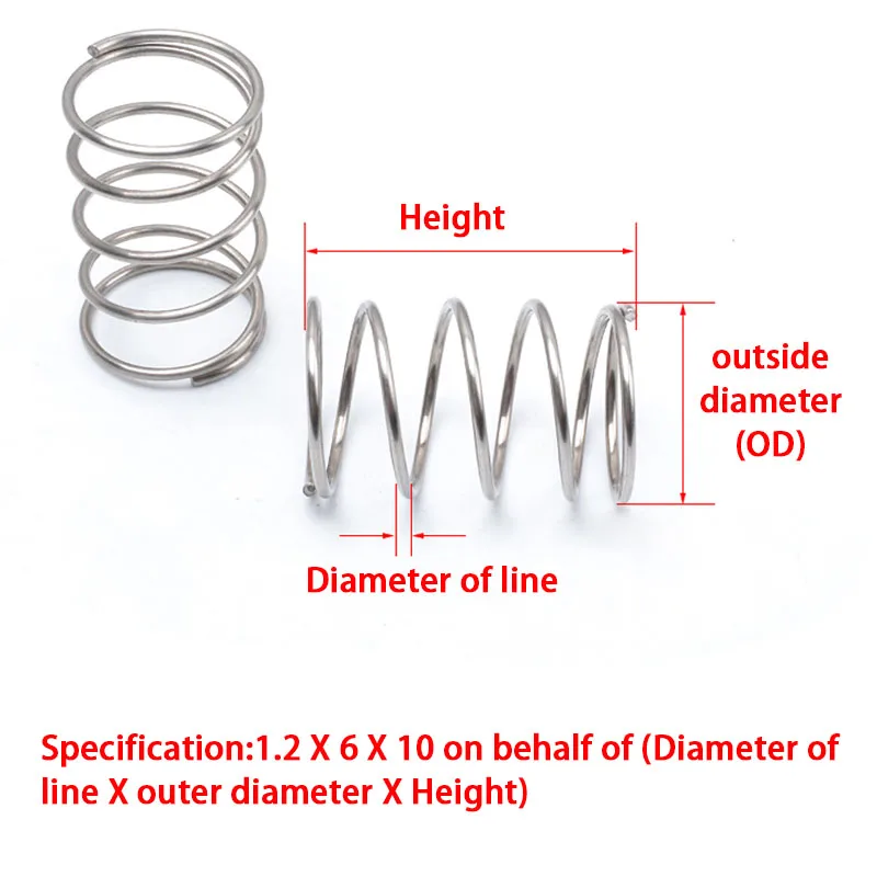 304 Stainless Steel Compression Spring, Return Spring, Steel Wire Diameter 1.4mm Outside Diameter 8~22mm 10 Pcs