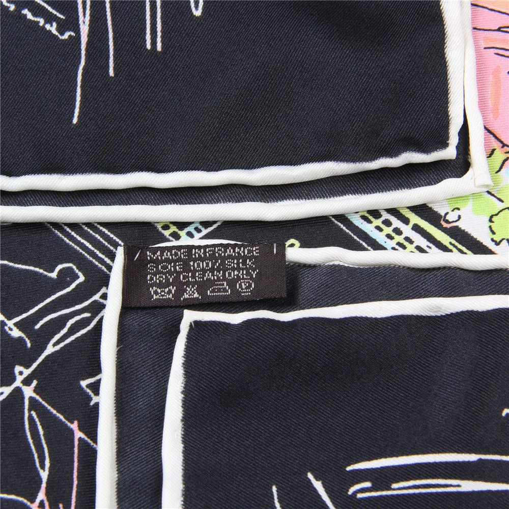 Manual Hand Rolled Twill Silk Scarf Women Night City Print Square Scarves Echarpes Curled Foulards Femme Wrap Bandana Hijab 90CM