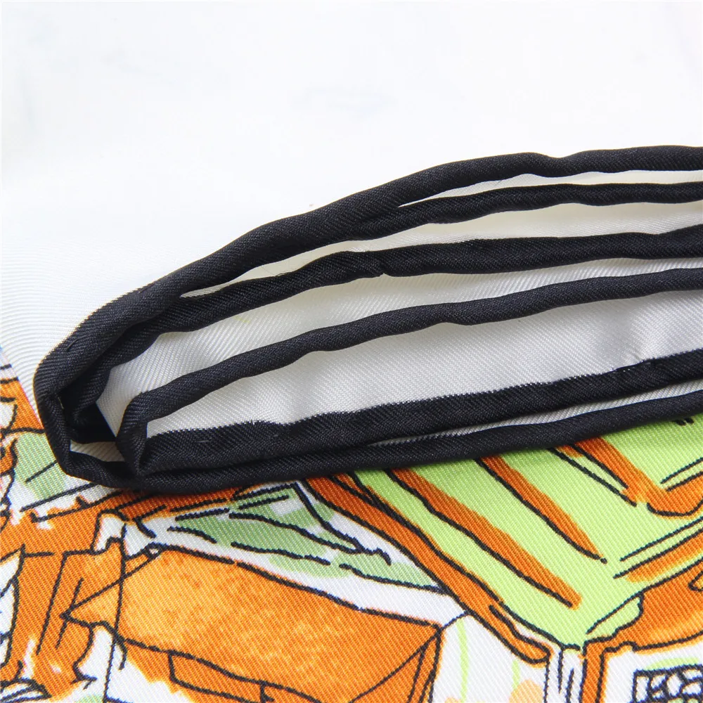 Manual Hand Rolled Twill Silk Scarf Women Night City Print Square Scarves Echarpes Curled Foulards Femme Wrap Bandana Hijab 90CM