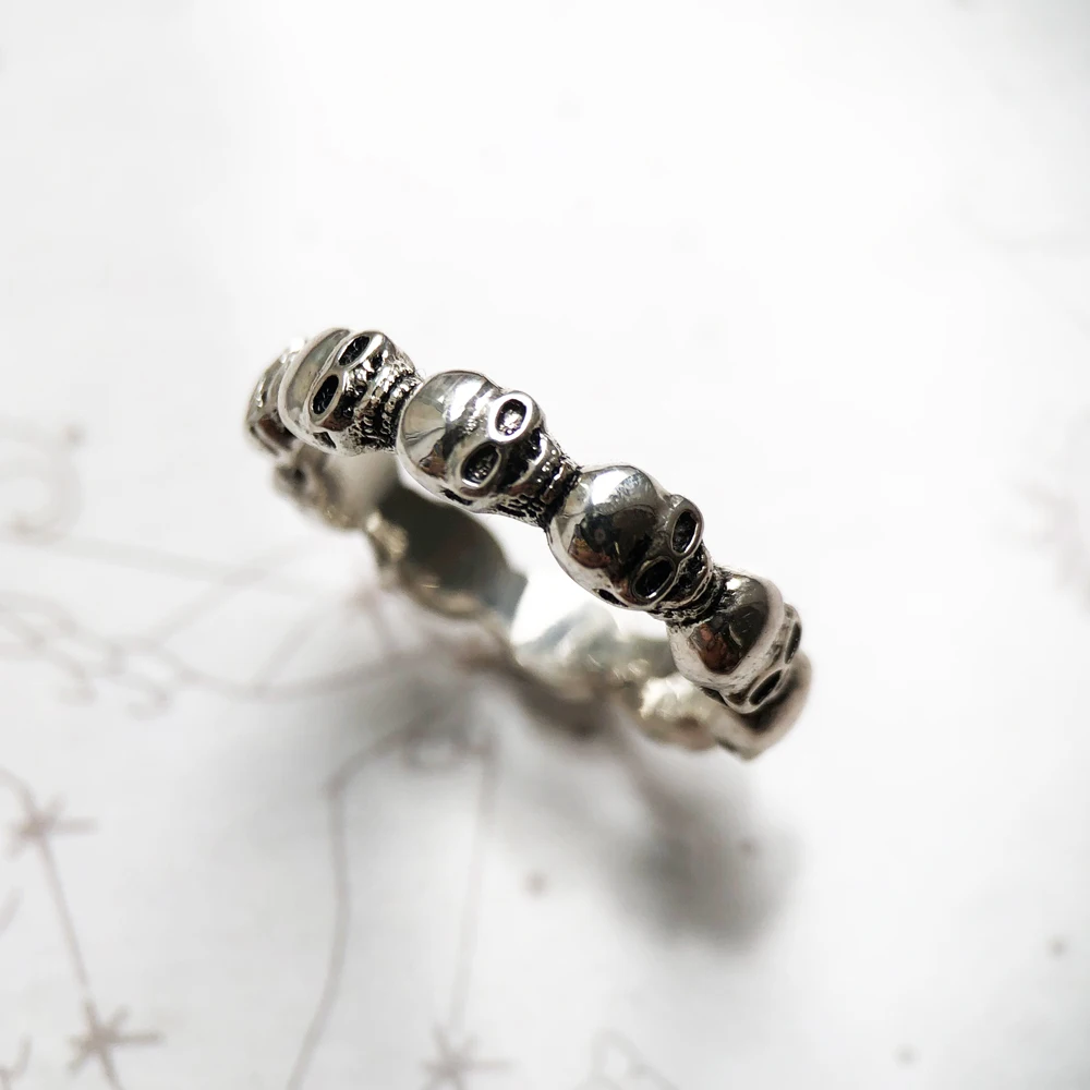 Skulls Band Ring Europe Style Rebel Street Jewelry For Women Men Spring Vintage Gift In 925 Sterling Silver