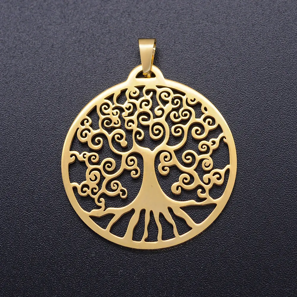 10pcs/Lot Stainless Steel Gold Color Tree of Life DIY Charms Wholesale Heart Connectors Pendant Necklace Making