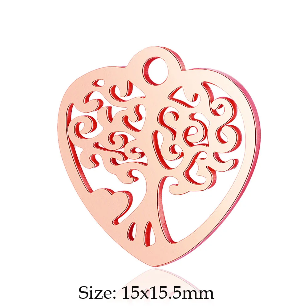 10pcs/Lot Stainless Steel Gold Color Tree of Life DIY Charms Wholesale Heart Connectors Pendant Necklace Making