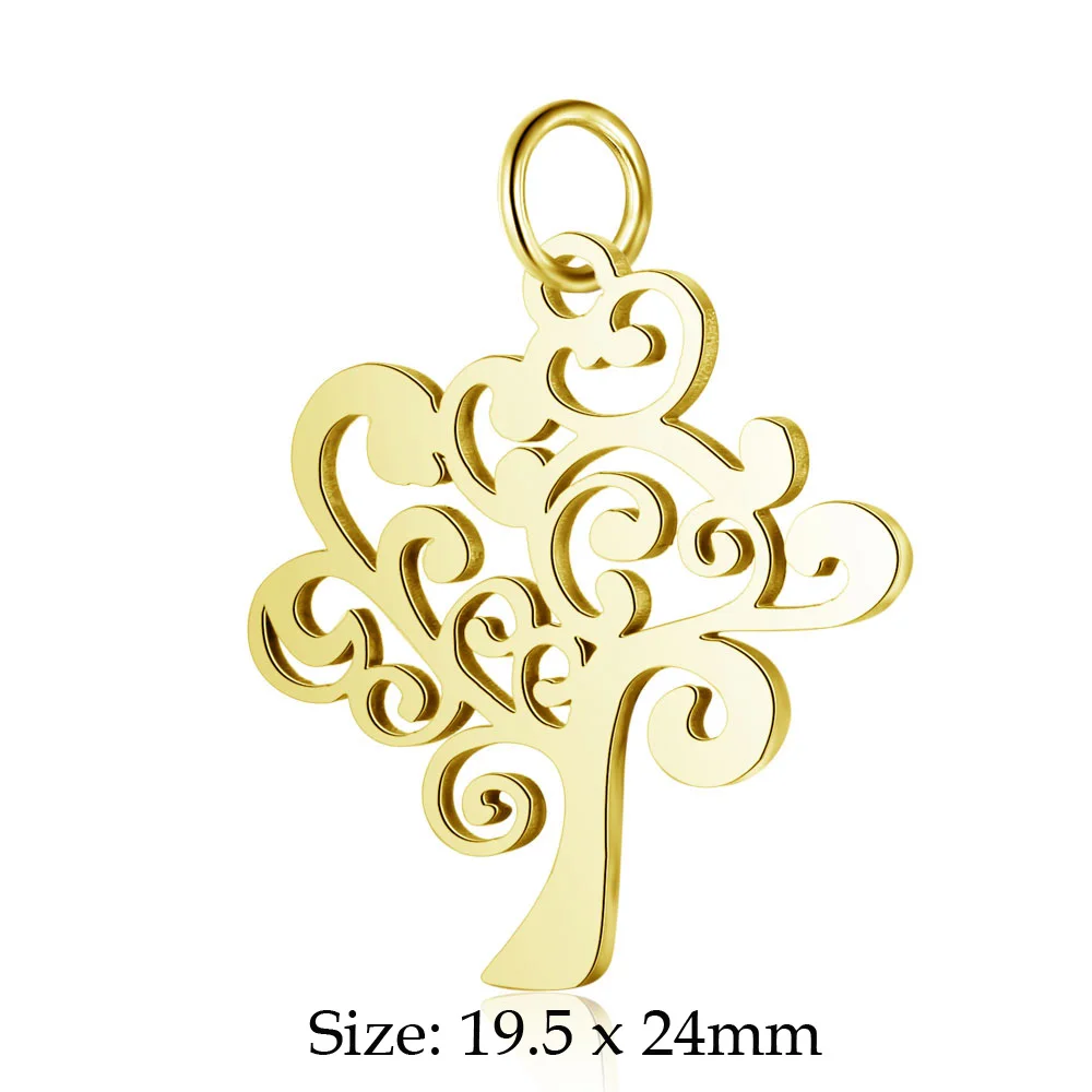 10pcs/Lot Stainless Steel Gold Color Tree of Life DIY Charms Wholesale Heart Connectors Pendant Necklace Making
