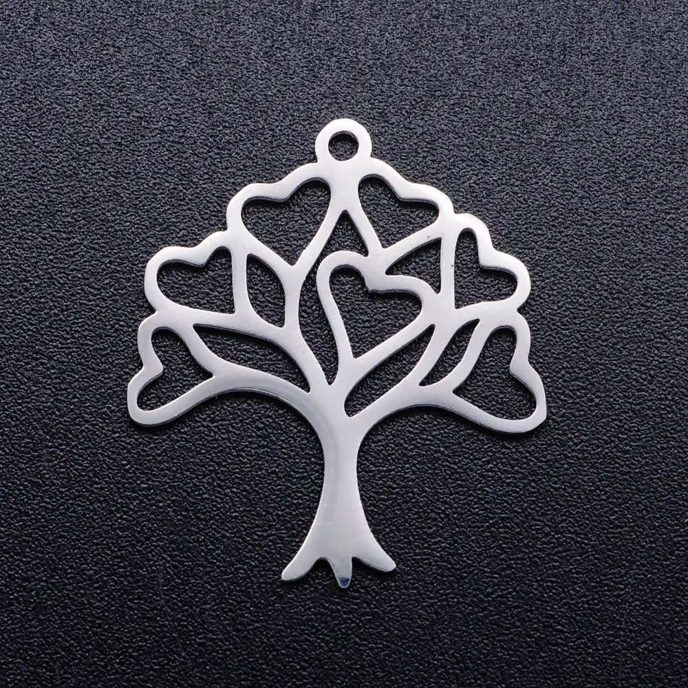 10pcs/Lot Stainless Steel Gold Color Tree of Life DIY Charms Wholesale Heart Connectors Pendant Necklace Making