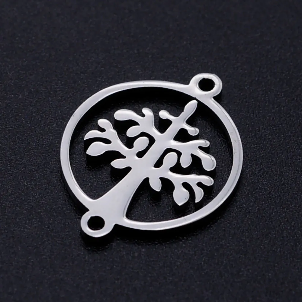 10pcs/Lot Stainless Steel Gold Color Tree of Life DIY Charms Wholesale Heart Connectors Pendant Necklace Making