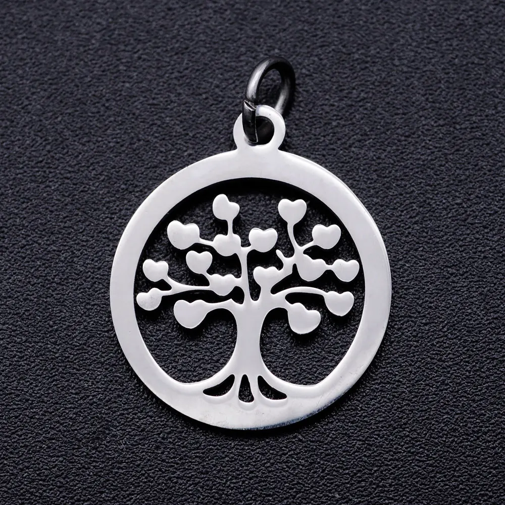 10pcs/Lot Stainless Steel Gold Color Tree of Life DIY Charms Wholesale Heart Connectors Pendant Necklace Making