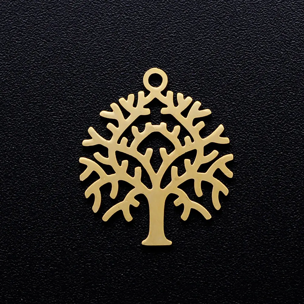 10pcs/Lot Stainless Steel Gold Color Tree of Life DIY Charms Wholesale Heart Connectors Pendant Necklace Making