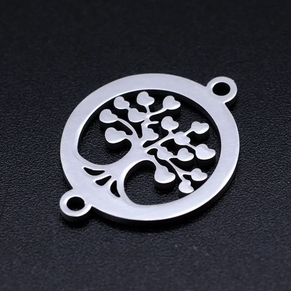10pcs/Lot Stainless Steel Gold Color Tree of Life DIY Charms Wholesale Heart Connectors Pendant Necklace Making