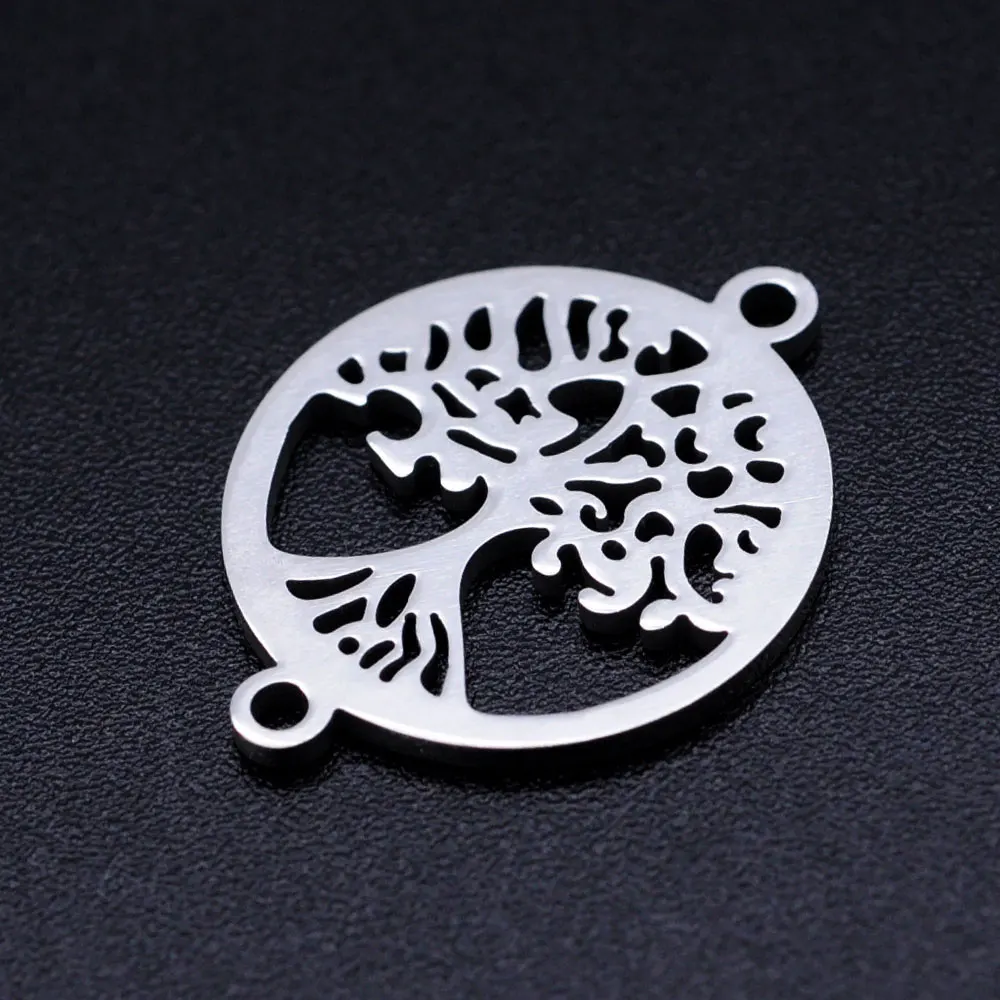 10pcs/Lot Stainless Steel Gold Color Tree of Life DIY Charms Wholesale Heart Connectors Pendant Necklace Making