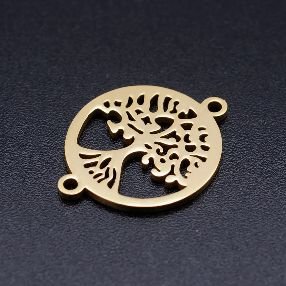 10pcs/Lot Stainless Steel Gold Color Tree of Life DIY Charms Wholesale Heart Connectors Pendant Necklace Making
