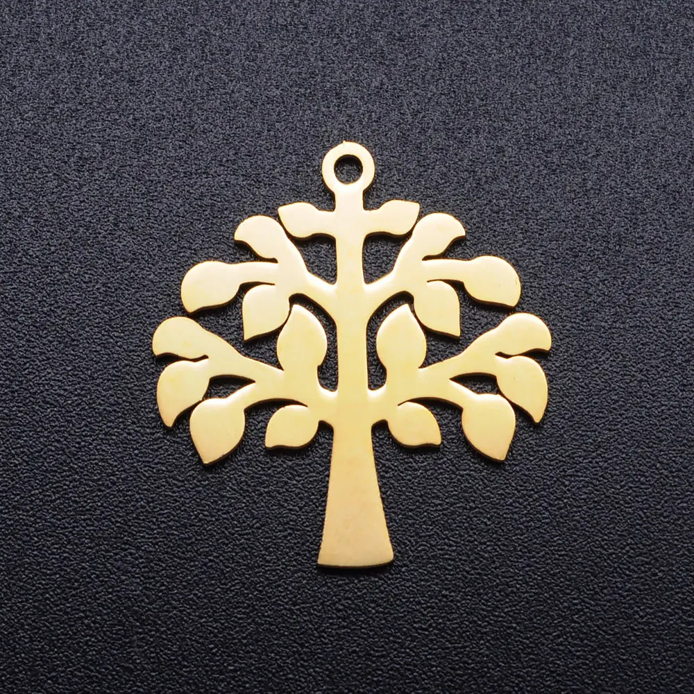 10pcs/Lot Stainless Steel Gold Color Tree of Life DIY Charms Wholesale Heart Connectors Pendant Necklace Making
