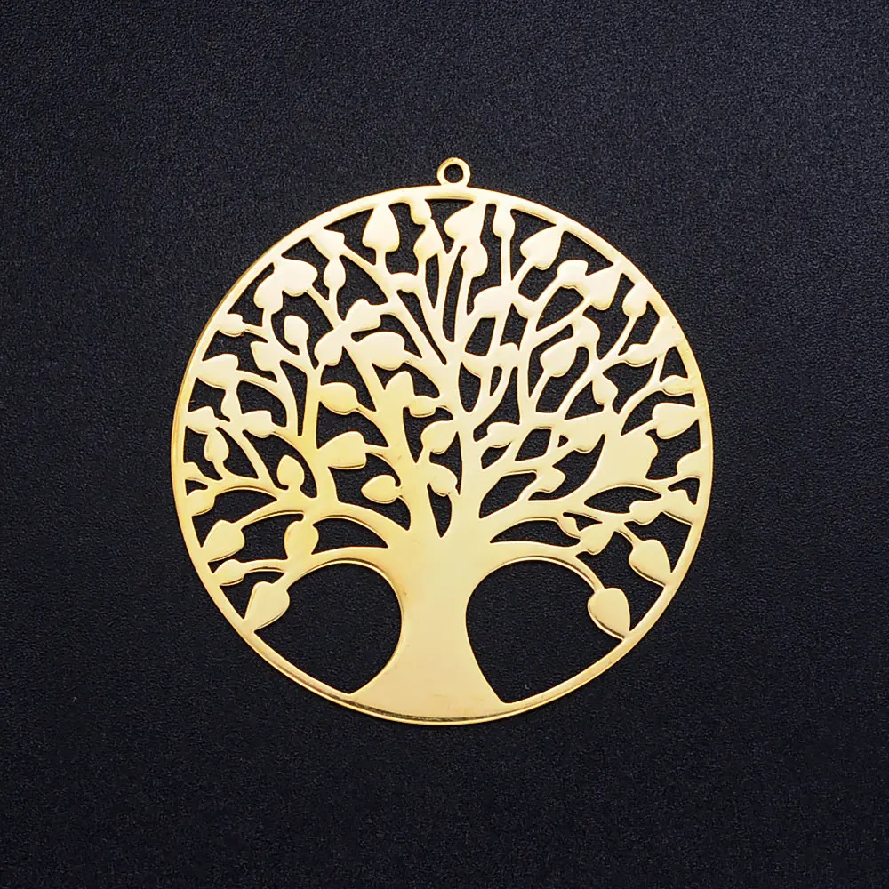 10pcs/Lot Stainless Steel Gold Color Tree of Life DIY Charms Wholesale Heart Connectors Pendant Necklace Making