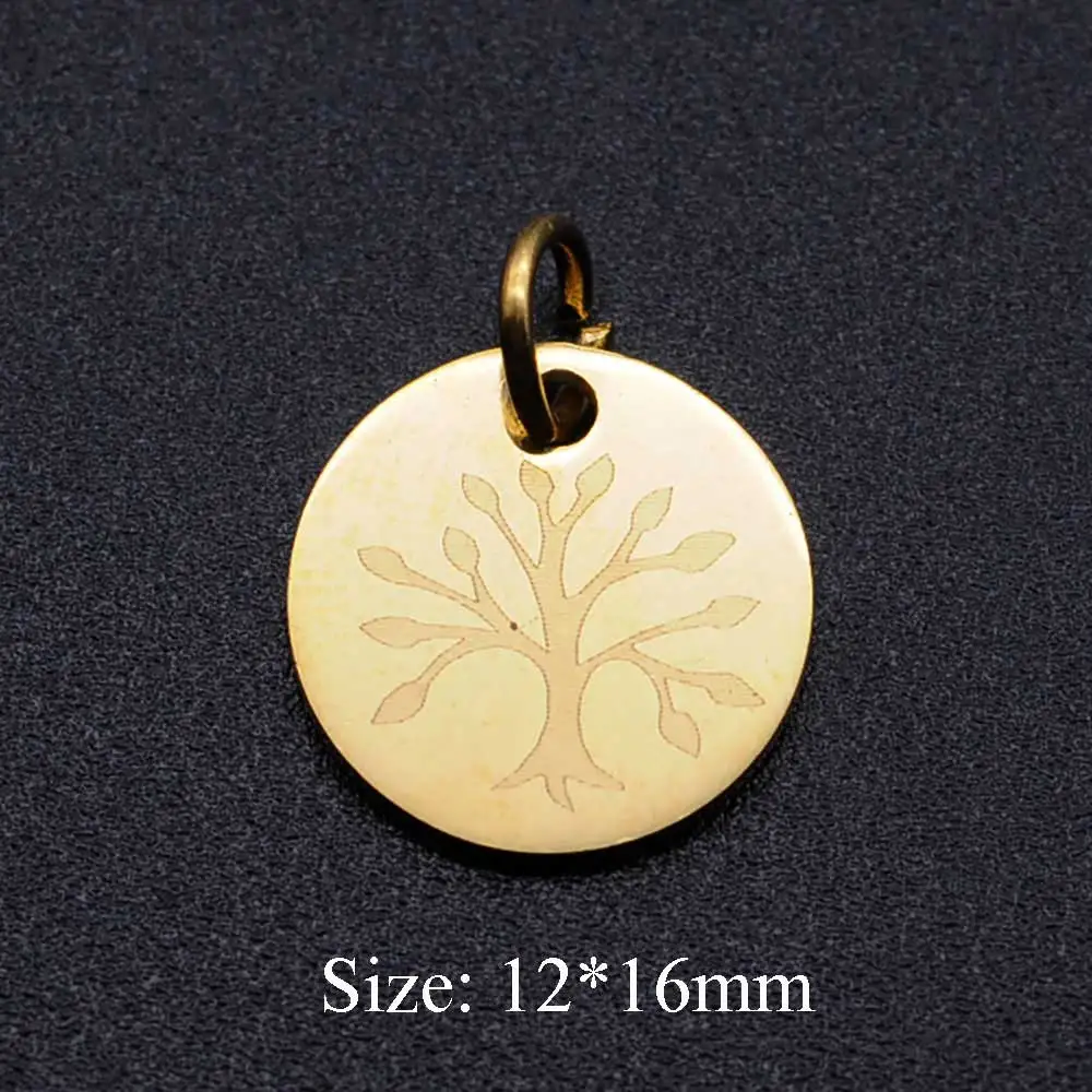 10pcs/Lot Stainless Steel Gold Color Tree of Life DIY Charms Wholesale Heart Connectors Pendant Necklace Making