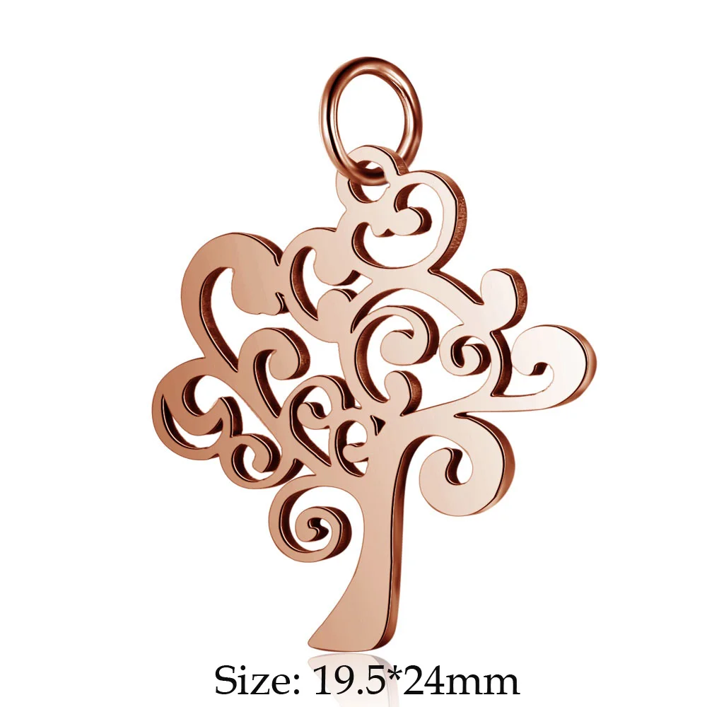 10pcs/Lot Stainless Steel Gold Color Tree of Life DIY Charms Wholesale Heart Connectors Pendant Necklace Making