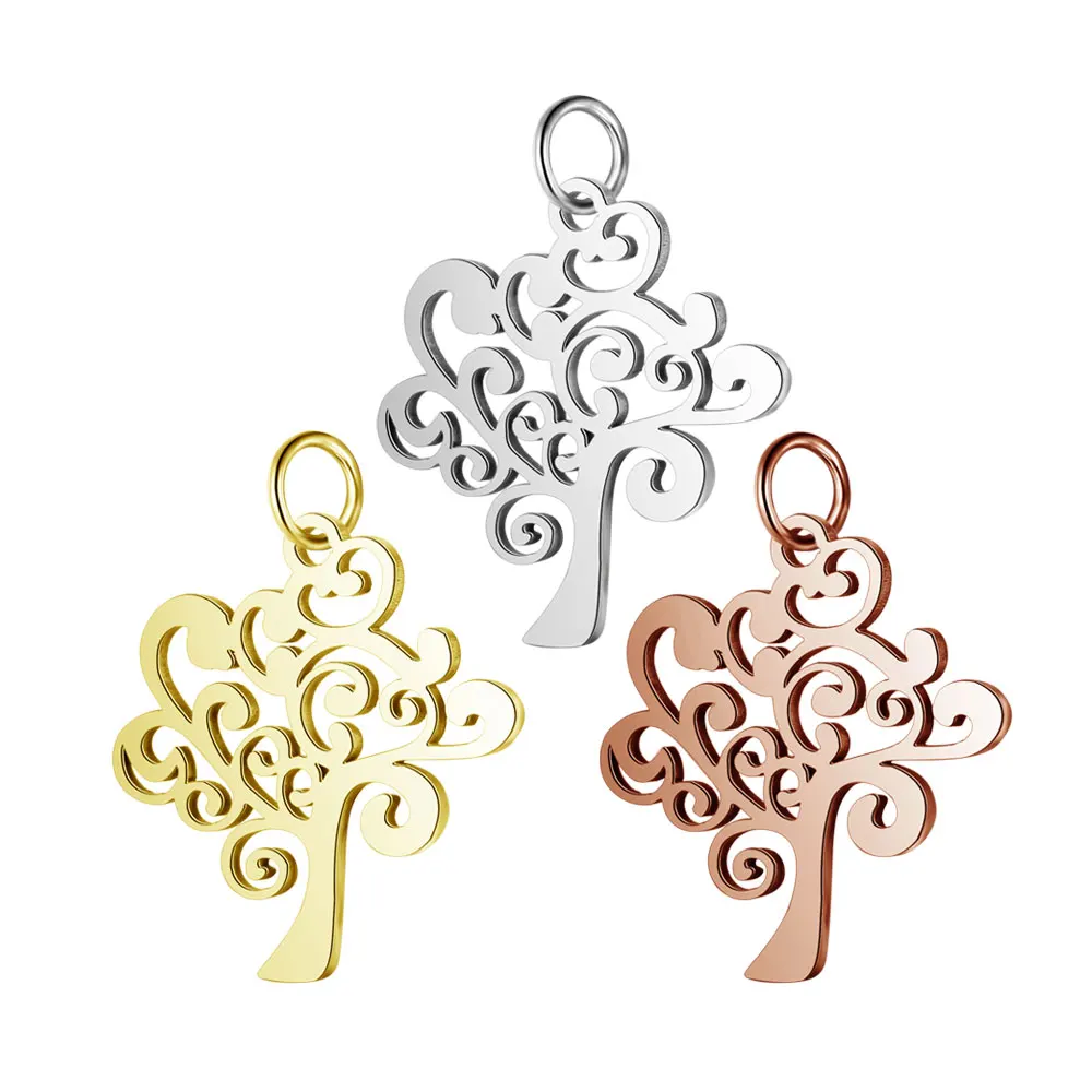 10pcs/Lot Stainless Steel Gold Color Tree of Life DIY Charms Wholesale Heart Connectors Pendant Necklace Making