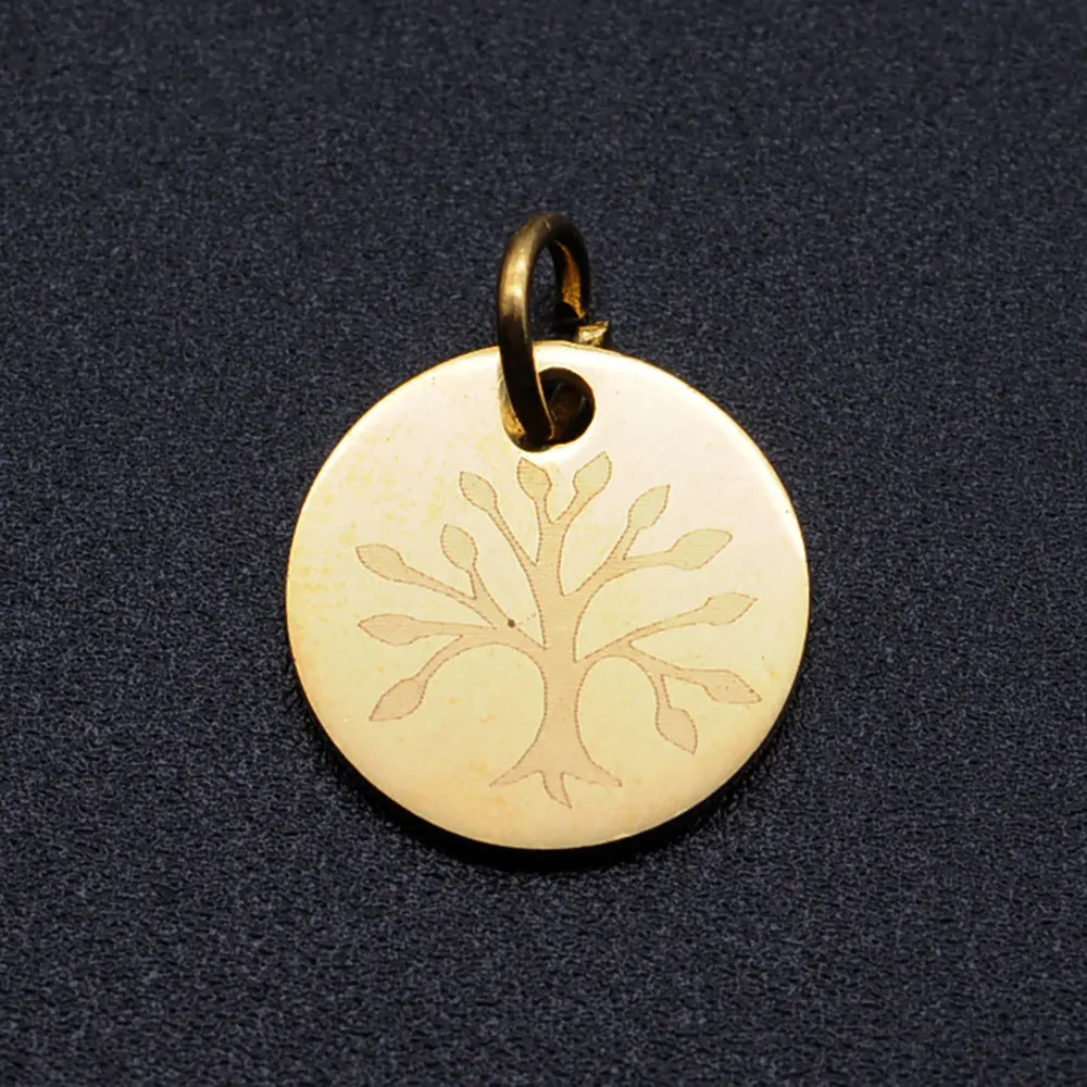 10pcs/Lot Stainless Steel Gold Color Tree of Life DIY Charms Wholesale Heart Connectors Pendant Necklace Making