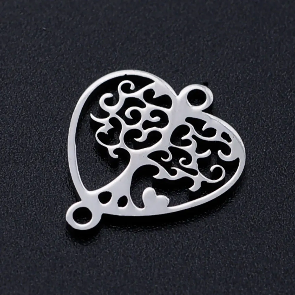 10pcs/Lot Stainless Steel Gold Color Tree of Life DIY Charms Wholesale Heart Connectors Pendant Necklace Making