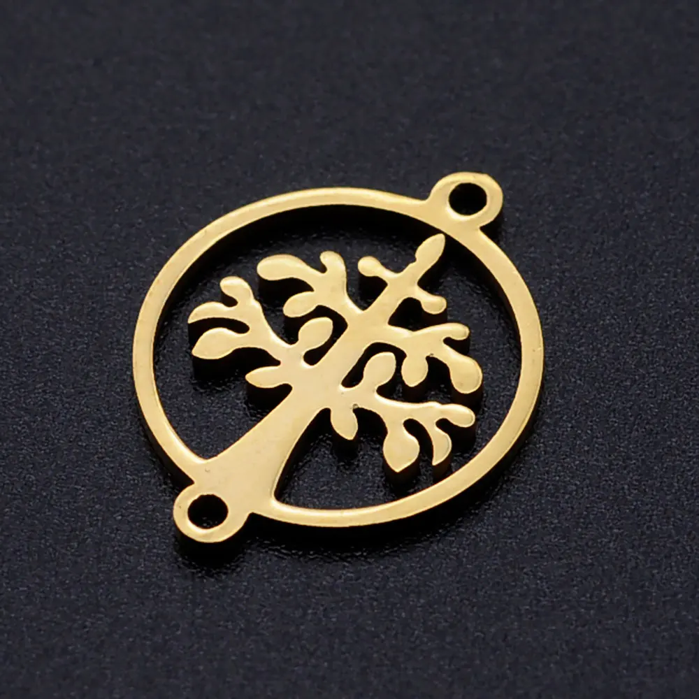 10pcs/Lot Stainless Steel Gold Color Tree of Life DIY Charms Wholesale Heart Connectors Pendant Necklace Making