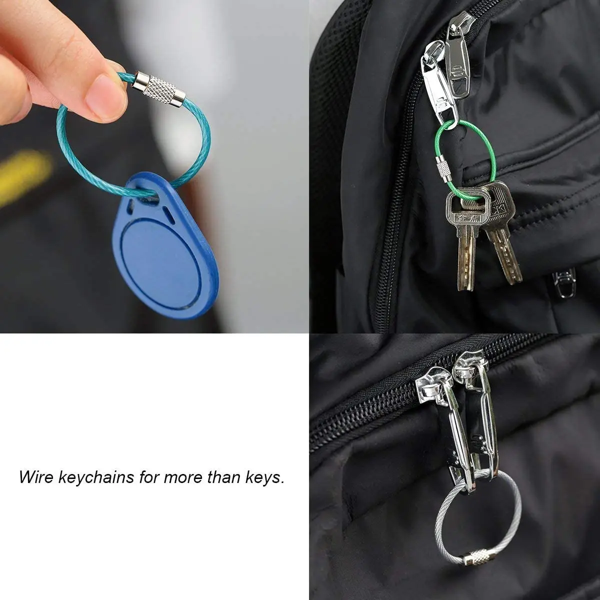 10pcs Colorful Stainless Steel Wire Keychain Cable Key Ring Loop Connector for Hanging Luggage Tags ID Tags Outdoor Hiking