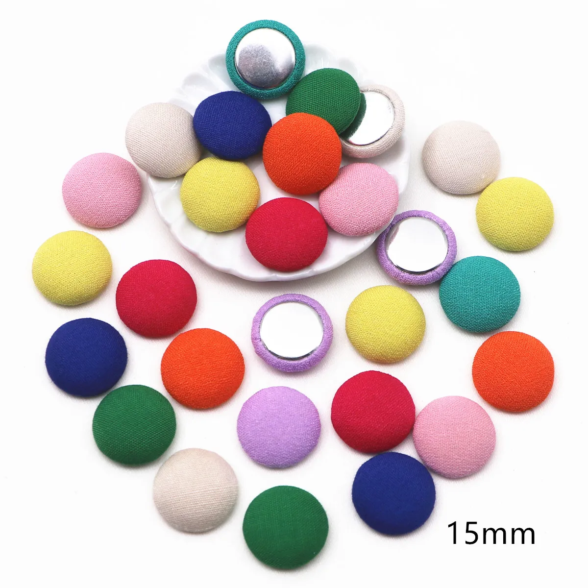 50pcs 12mm/15mm Mix Colors Fabric Covered Round Buttons Home Garden Flatback Cabochon Crafts Scrapbooking DIY