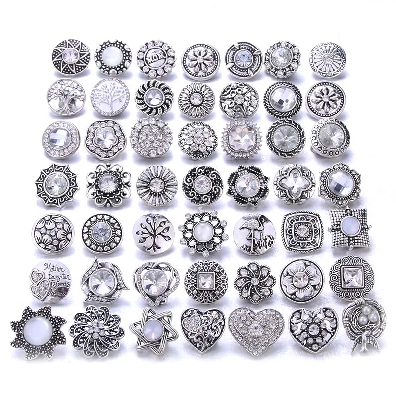 Color Crystal 18MM Snap Button Jewelry Women Fashion DIY Snap Button Bangle Necklace 5Pcs Mixed Accessories Gift Wholesale