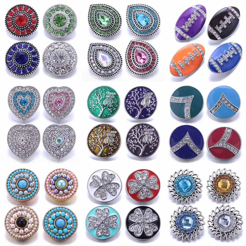 Color Crystal 18MM Snap Button Jewelry Women Fashion DIY Snap Button Bangle Necklace 5Pcs Mixed Accessories Gift Wholesale