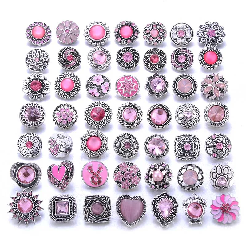 Color Crystal 18MM Snap Button Jewelry Women Fashion DIY Snap Button Bangle Necklace 5Pcs Mixed Accessories Gift Wholesale