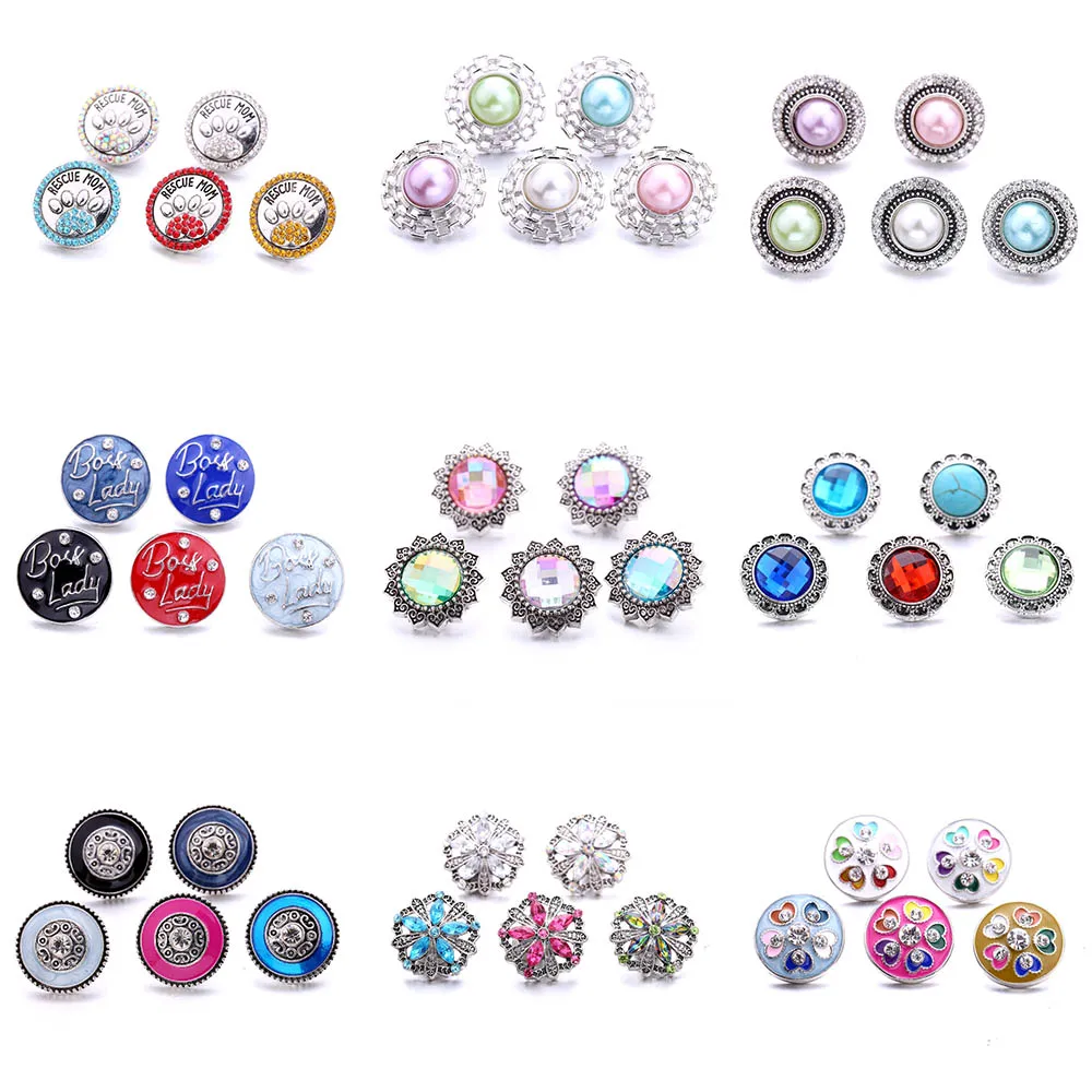 Color Crystal 18MM Snap Button Jewelry Women Fashion DIY Snap Button Bangle Necklace 5Pcs Mixed Accessories Gift Wholesale