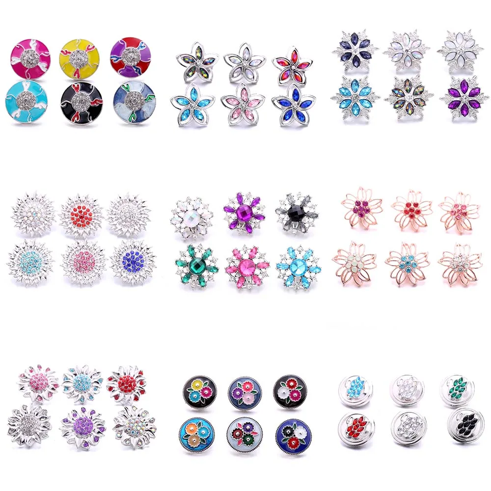 Color Crystal 18MM Snap Button Jewelry Women Fashion DIY Snap Button Bangle Necklace 5Pcs Mixed Accessories Gift Wholesale