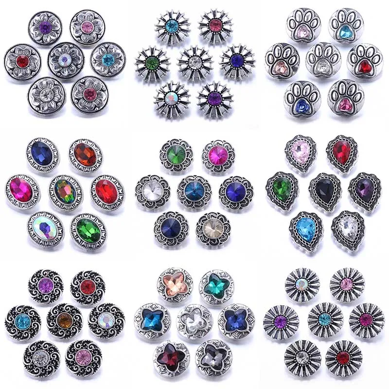 Color Crystal 18MM Snap Button Jewelry Women Fashion DIY Snap Button Bangle Necklace 5Pcs Mixed Accessories Gift Wholesale