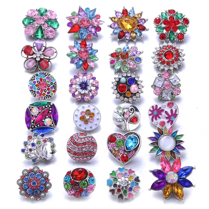 Color Crystal 18MM Snap Button Jewelry Women Fashion DIY Snap Button Bangle Necklace 5Pcs Mixed Accessories Gift Wholesale