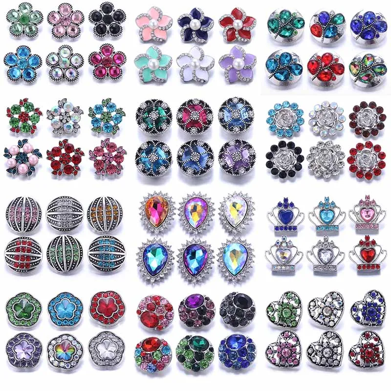 Color Crystal 18MM Snap Button Jewelry Women Fashion DIY Snap Button Bangle Necklace 5Pcs Mixed Accessories Gift Wholesale