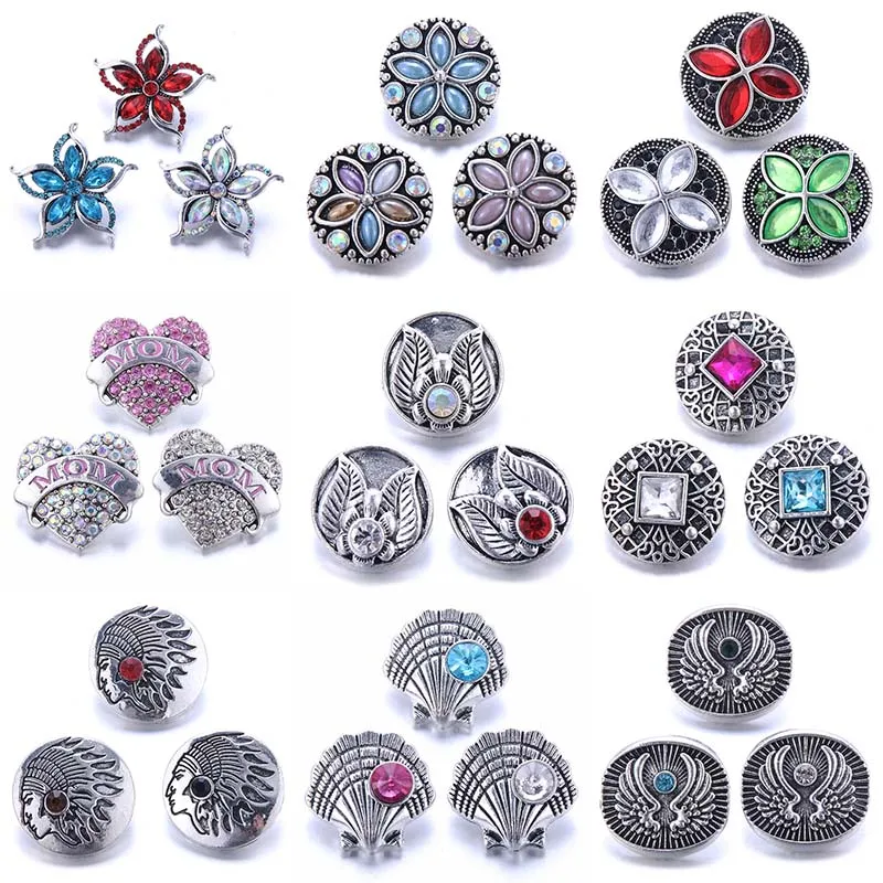 Color Crystal 18MM Snap Button Jewelry Women Fashion DIY Snap Button Bangle Necklace 5Pcs Mixed Accessories Gift Wholesale