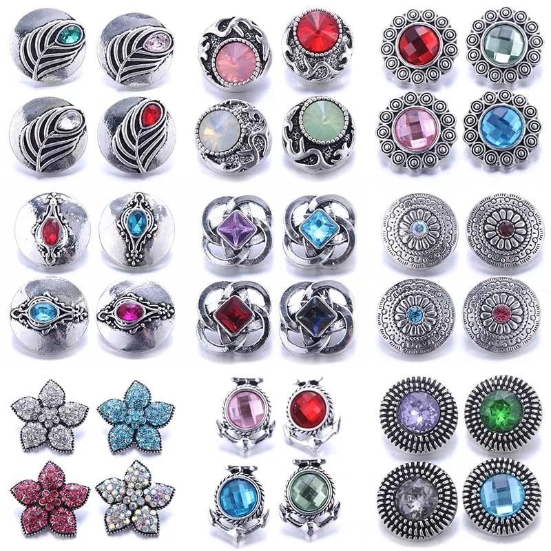 Color Crystal 18MM Snap Button Jewelry Women Fashion DIY Snap Button Bangle Necklace 5Pcs Mixed Accessories Gift Wholesale