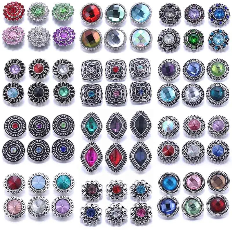 Color Crystal 18MM Snap Button Jewelry Women Fashion DIY Snap Button Bangle Necklace 5Pcs Mixed Accessories Gift Wholesale