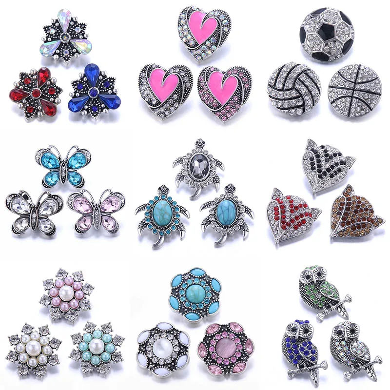 Color Crystal 18MM Snap Button Jewelry Women Fashion DIY Snap Button Bangle Necklace 5Pcs Mixed Accessories Gift Wholesale