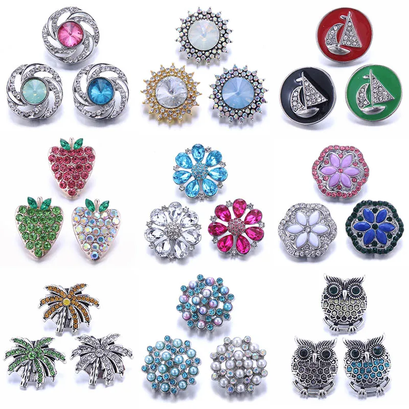 Color Crystal 18MM Snap Button Jewelry Women Fashion DIY Snap Button Bangle Necklace 5Pcs Mixed Accessories Gift Wholesale