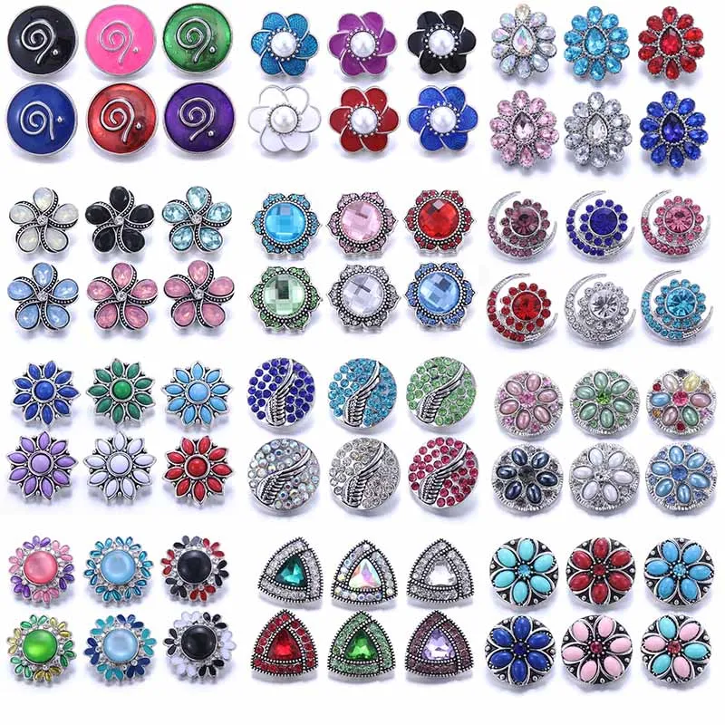 Color Crystal 18MM Snap Button Jewelry Women Fashion DIY Snap Button Bangle Necklace 5Pcs Mixed Accessories Gift Wholesale