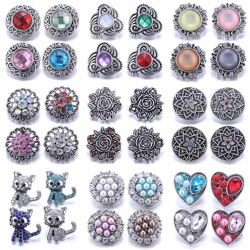 Color Crystal 18MM Snap Button Jewelry Women Fashion DIY Snap Button Bangle Necklace 5Pcs Mixed Accessories Gift Wholesale