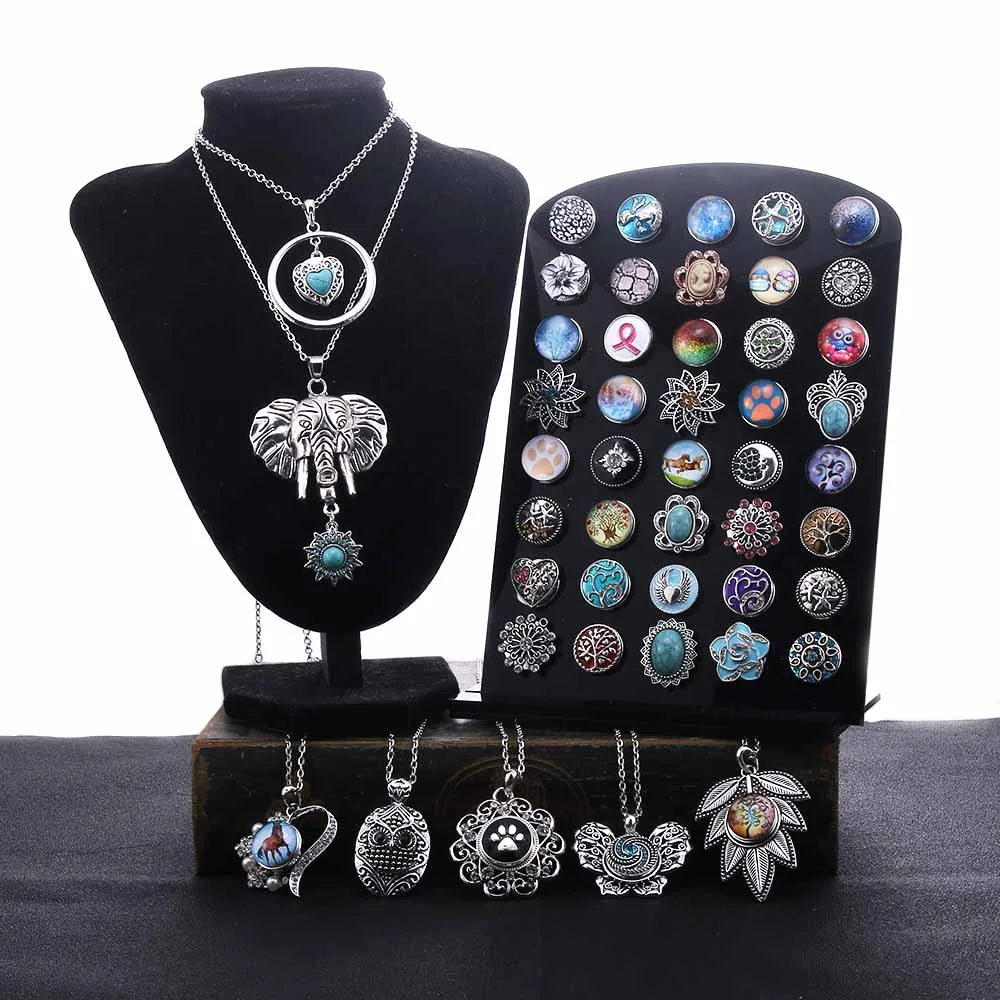 Color Crystal 18MM Snap Button Jewelry Women Fashion DIY Snap Button Bangle Necklace 5Pcs Mixed Accessories Gift Wholesale