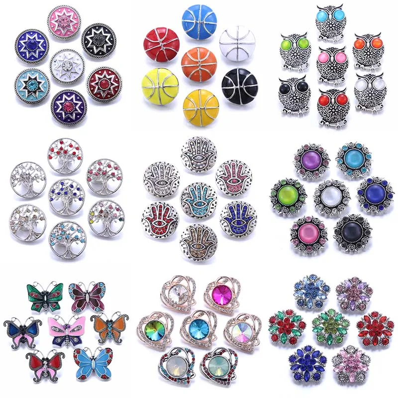Color Crystal 18MM Snap Button Jewelry Women Fashion DIY Snap Button Bangle Necklace 5Pcs Mixed Accessories Gift Wholesale