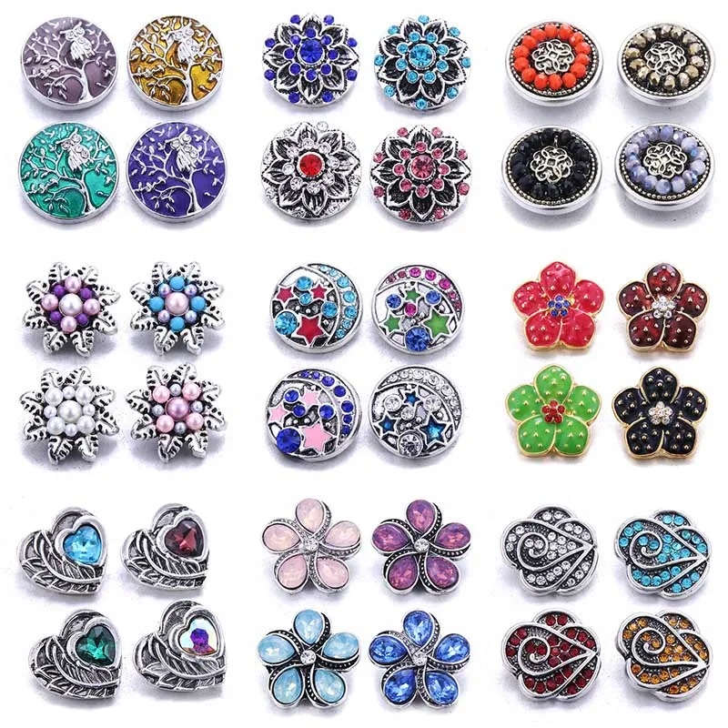 Color Crystal 18MM Snap Button Jewelry Women Fashion DIY Snap Button Bangle Necklace 5Pcs Mixed Accessories Gift Wholesale
