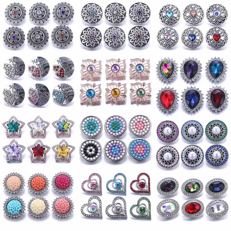 Color Crystal 18MM Snap Button Jewelry Women Fashion DIY Snap Button Bangle Necklace 5Pcs Mixed Accessories Gift Wholesale