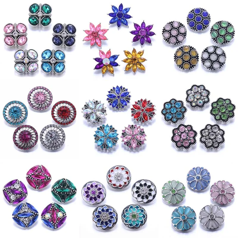 Color Crystal 18MM Snap Button Jewelry Women Fashion DIY Snap Button Bangle Necklace 5Pcs Mixed Accessories Gift Wholesale