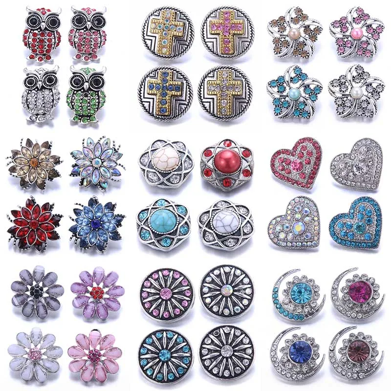 Color Crystal 18MM Snap Button Jewelry Women Fashion DIY Snap Button Bangle Necklace 5Pcs Mixed Accessories Gift Wholesale