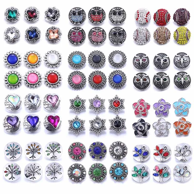 Color Crystal 18MM Snap Button Jewelry Women Fashion DIY Snap Button Bangle Necklace 5Pcs Mixed Accessories Gift Wholesale