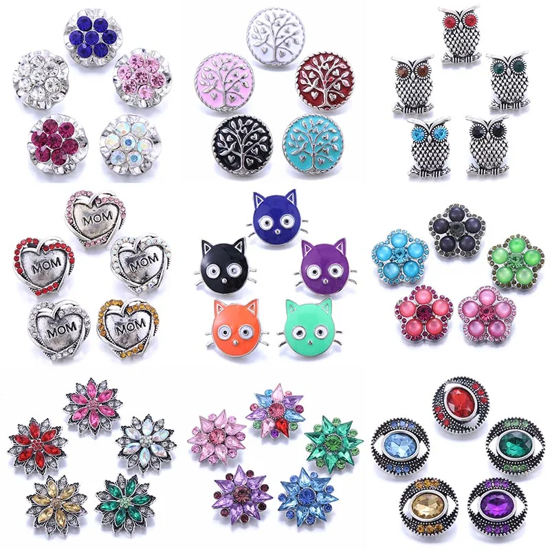 Color Crystal 18MM Snap Button Jewelry Women Fashion DIY Snap Button Bangle Necklace 5Pcs Mixed Accessories Gift Wholesale