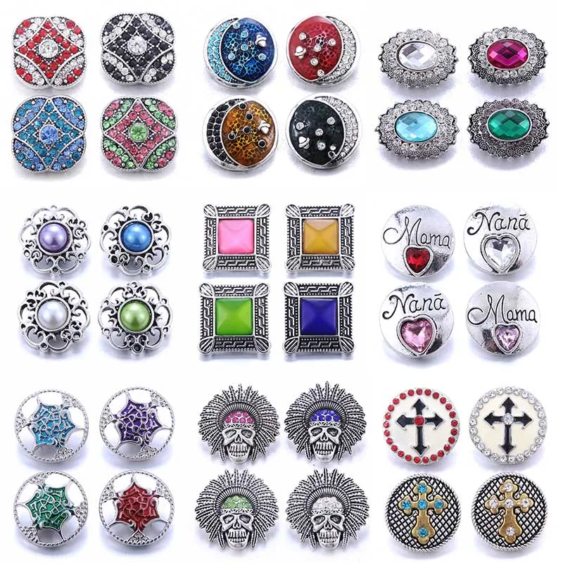 Color Crystal 18MM Snap Button Jewelry Women Fashion DIY Snap Button Bangle Necklace 5Pcs Mixed Accessories Gift Wholesale